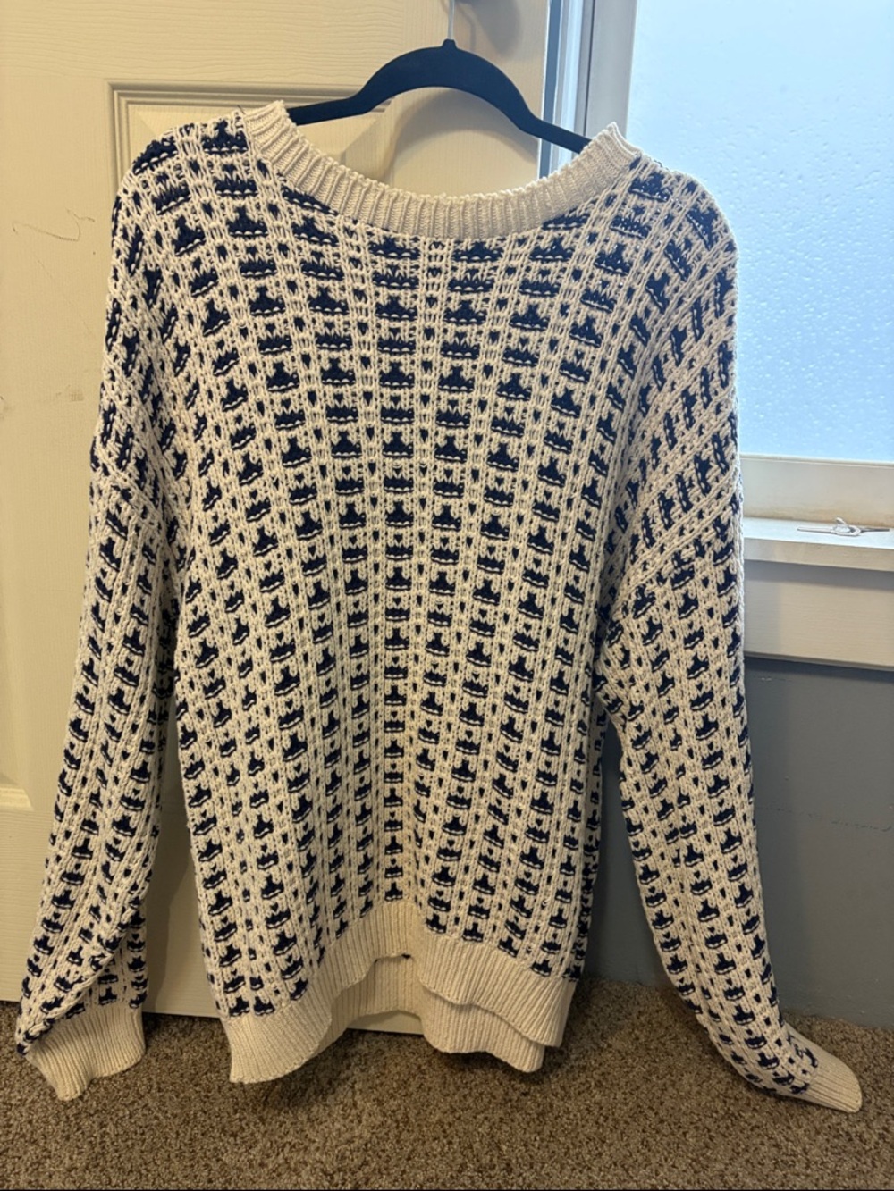 Textured Cream and Navy Vintage Crewneck Sweater